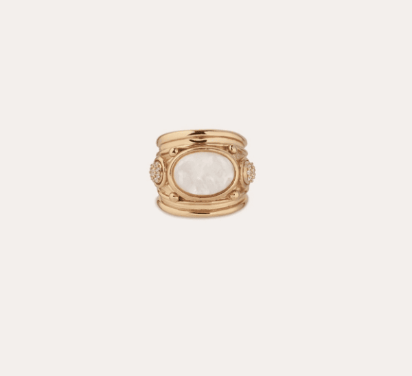 BAGUE SIMONE STRASS ET NACRE BLANCHE OR